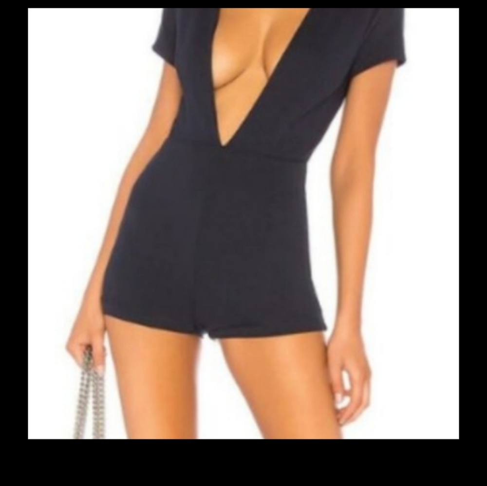 superdown Thea Deep V Jersey Romper in Navy - size XS